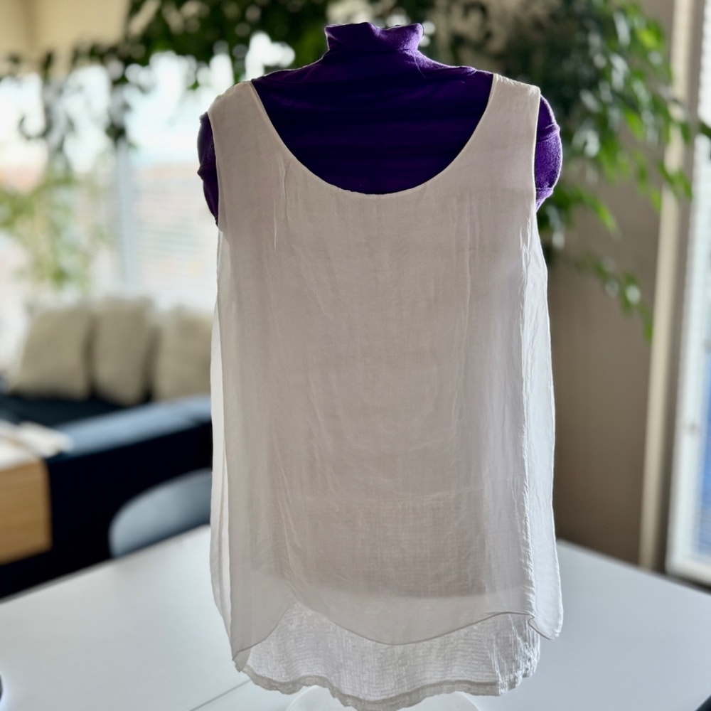 Elena Baldi 100% Silk Blouse (M) Feminine Layered High-Low Sleeveless Italy